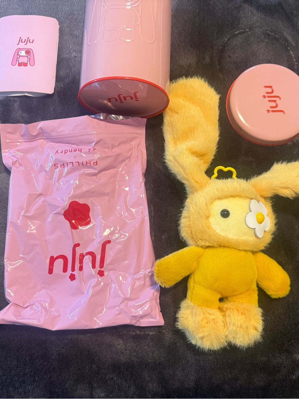 JuJu Yellow Plush Bunny Key Ring with Daisy Face